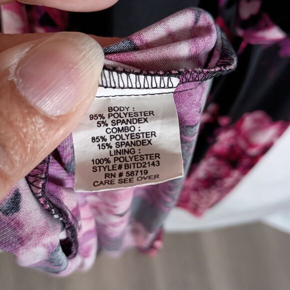 NY Collection B-Slim A-Line Floral Midi Dress XL Black Pink Tie Back Flattering - Picture 6 of 8